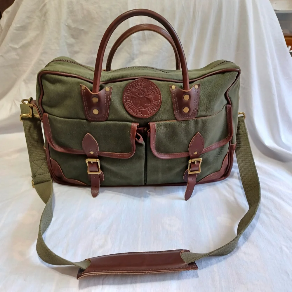 Duluth Pack Made in USA FREELANCE BRIEFACASE Green Canvas & Leather Travel Bag